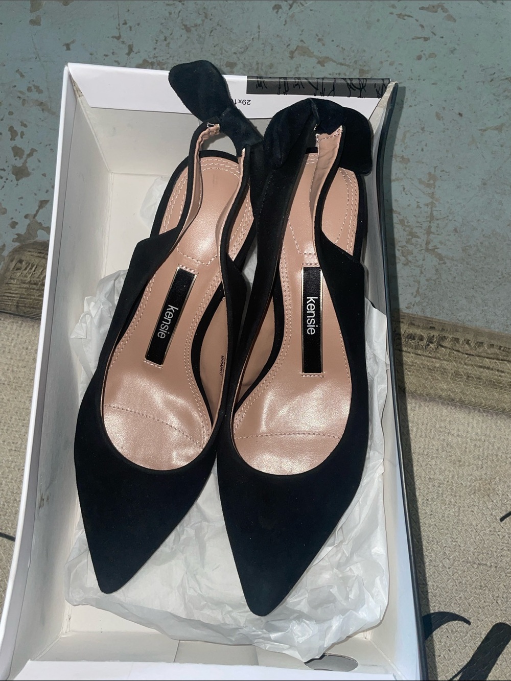 Kensie Black Pointed Slingback Heels with Ankle Bow